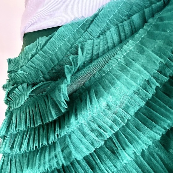 Dark Green Boho maxi skirt with mesh ruffle hem. Super cute and comfy. - Picture 4 of 7